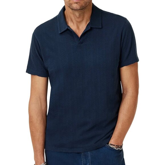 John Varvatos Other - John Varvatos Men's Zion Jacquard Textured Open Collar SS Polo Shirt Deep Blue